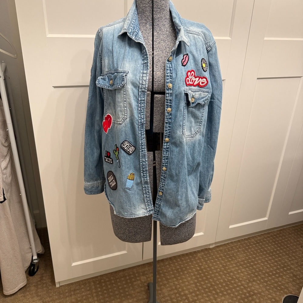 Limited Edition American Eagle Outfitters Distressed Denim Blouse w/ Patches